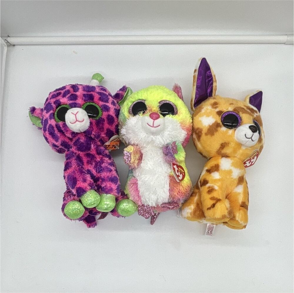 Ty Beanie Boos Plush Beanbag Stuffed Animal Lot of 3 (Leopard Bunny Sloth)